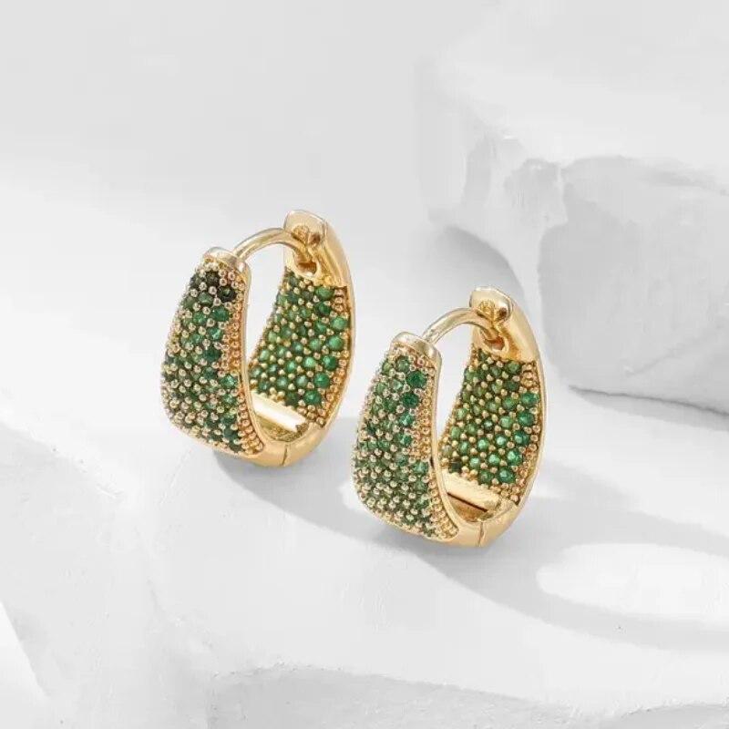 ANENJERY Colorful Shiny Zircon 18K Gold Plated Hoop Earrings For Women Girls Exquisite Christmas Party Earrings Jewelry Gifts