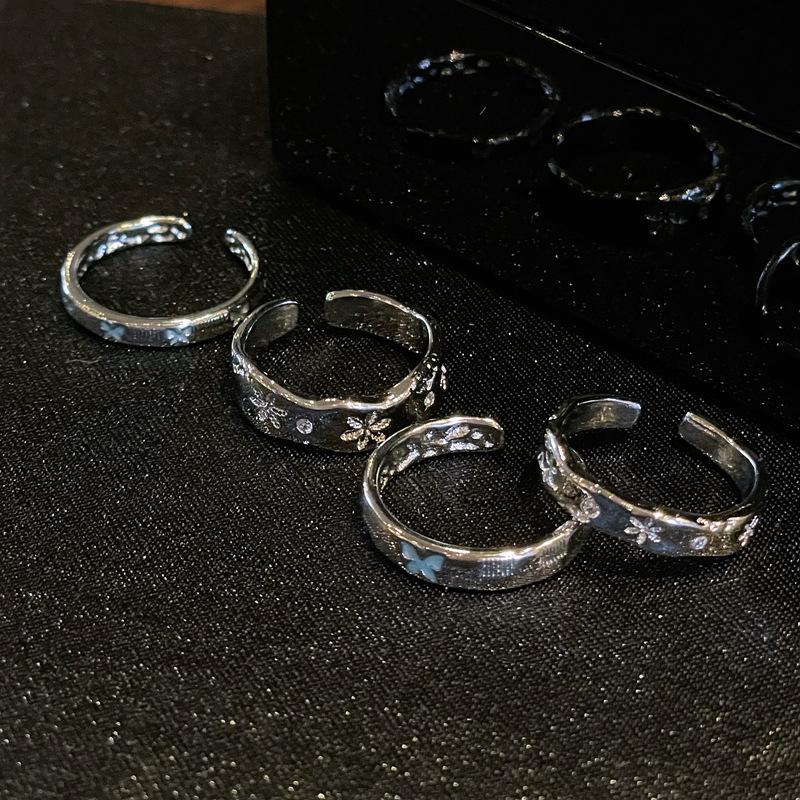 Schlichter einfacher Ring Schmetterling Emaille Tropföl Partnerring Hochwertig Exquisit Öffnung Verstellbar Accessoires