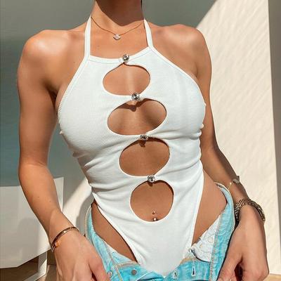 Estetické sexy streetwear kombinéza ženy s vysokým pasem dutý bez rukávů bodycon kombinézy Punk Emo Alternativní oblečení