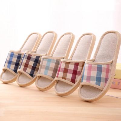 Women's Fashion Casual Couples Gingham Home Slippers Indoor Floor Flat Shoes