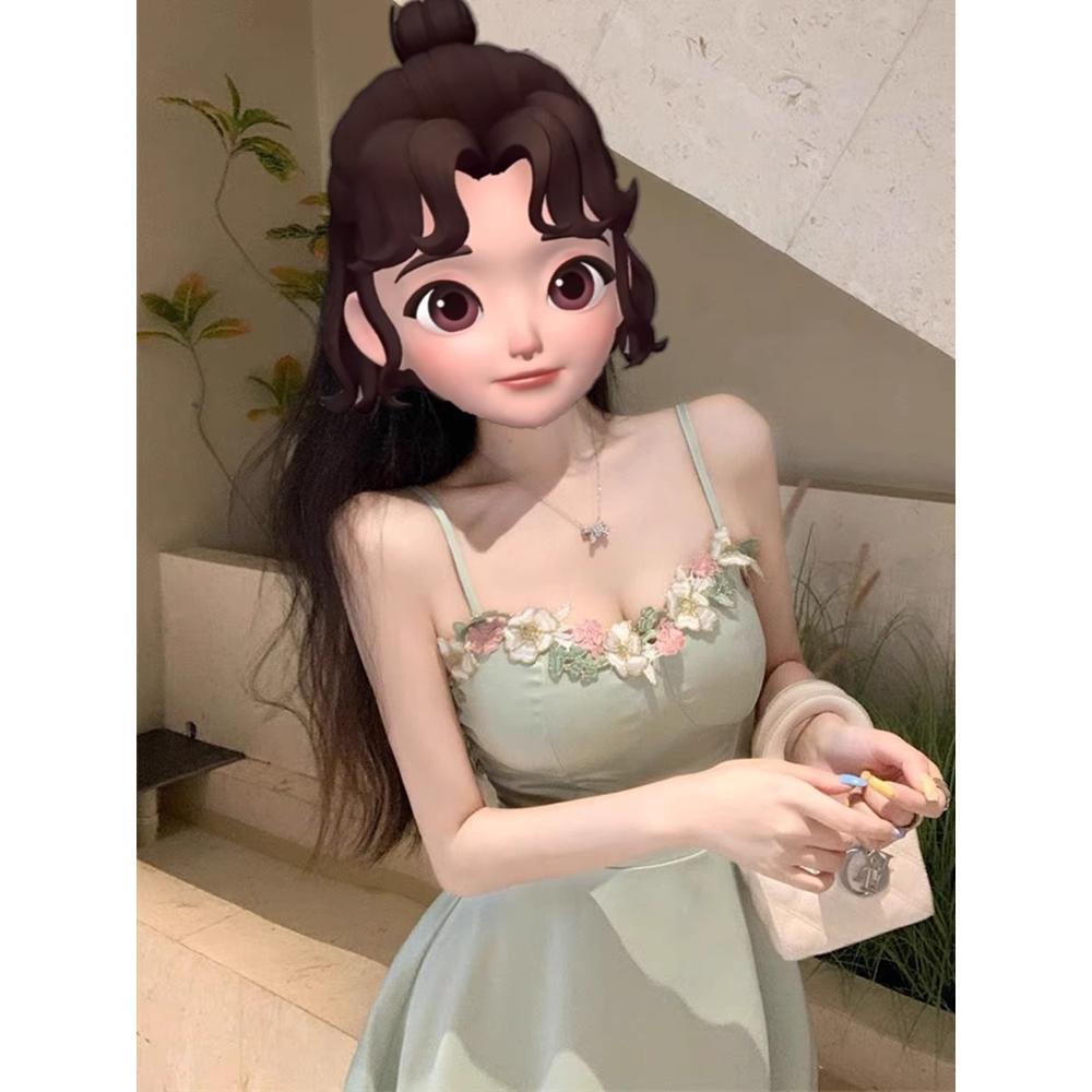 Summer sweet foreign flower suspender dress women's wind waist tube top skirt