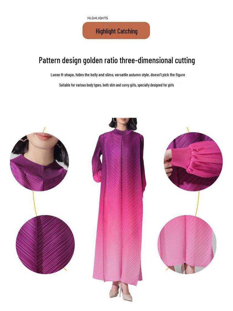 Middle Eastern Style Women's Gradient Robe Dress, Semi-High Neck, Plus Size, High-End Bud Skirt.