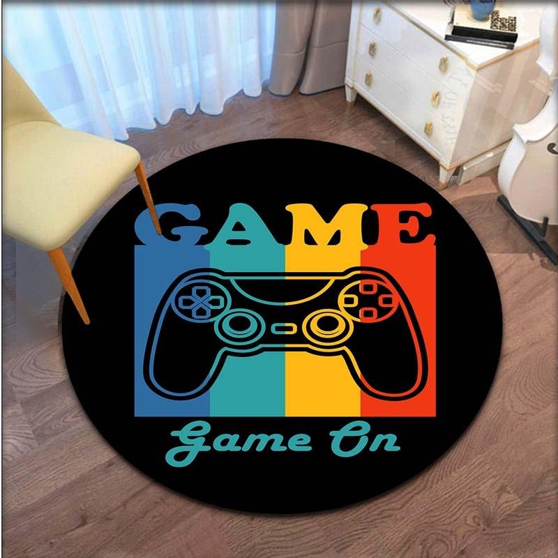 Runde Teppiche mit Gamer-Controller, rutschfeste runde Bodenmatte, Fußmatten, Teppich für Schlafzimmer, Yogamatte
