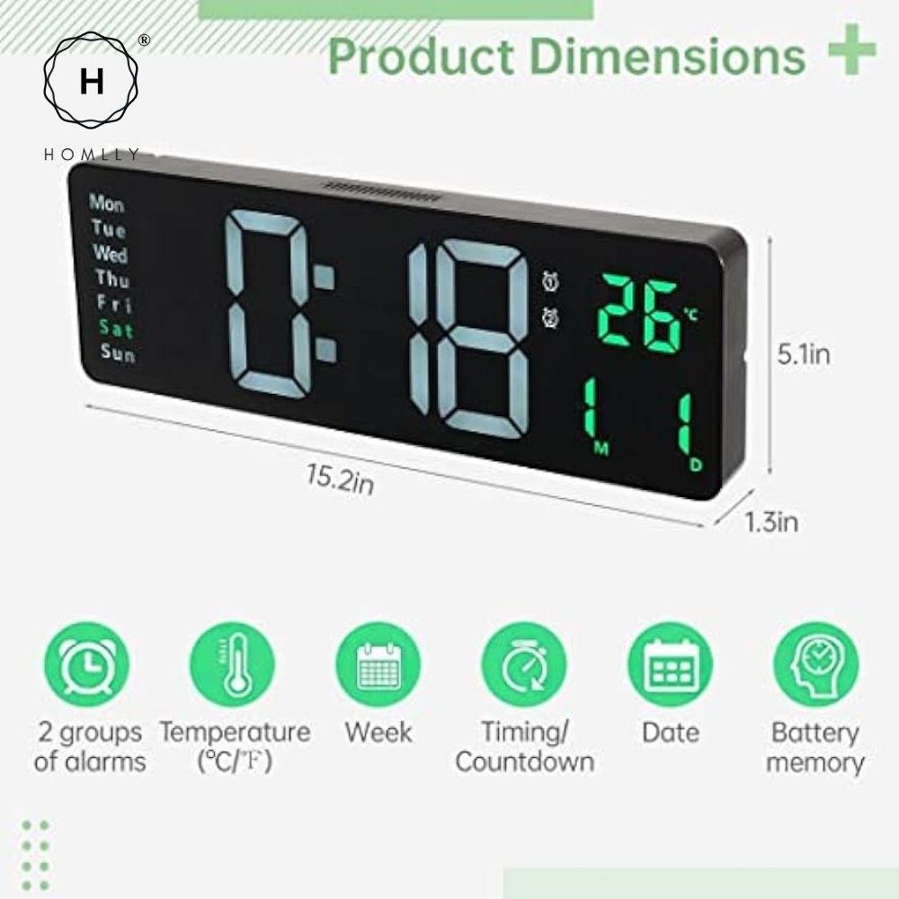 Homlly Large LED Digital Alarm Wall Clock with Timer Temperature Date Remote Controller (39 x 13cm)