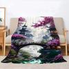 Japanese Architecture & Cherry Blossoms Flannel Blanket, Soft Warm Throw Blanket Nap Blanket For Sofa Office Bed Camping Trave