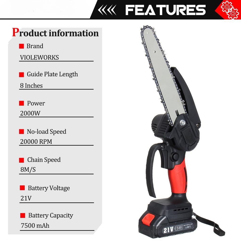 2000W 8 Inch Electric Chain Saw Brushless Cordless Pruning Mini ChainSaw Garden Tree Logging Saw Woodworking Tools