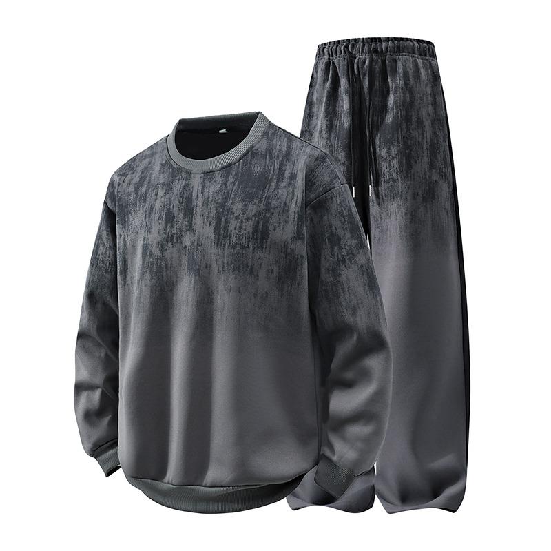 

Autumn Winter Round Neck Men s Sweatshirt Casual and Versatile Pullover Long-sleeved Elastic Trousers Sports and Leisure Suit L серый
