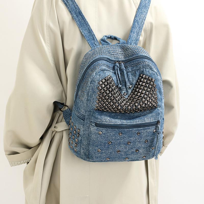 Denim Backpack Punk Rivet Backpack