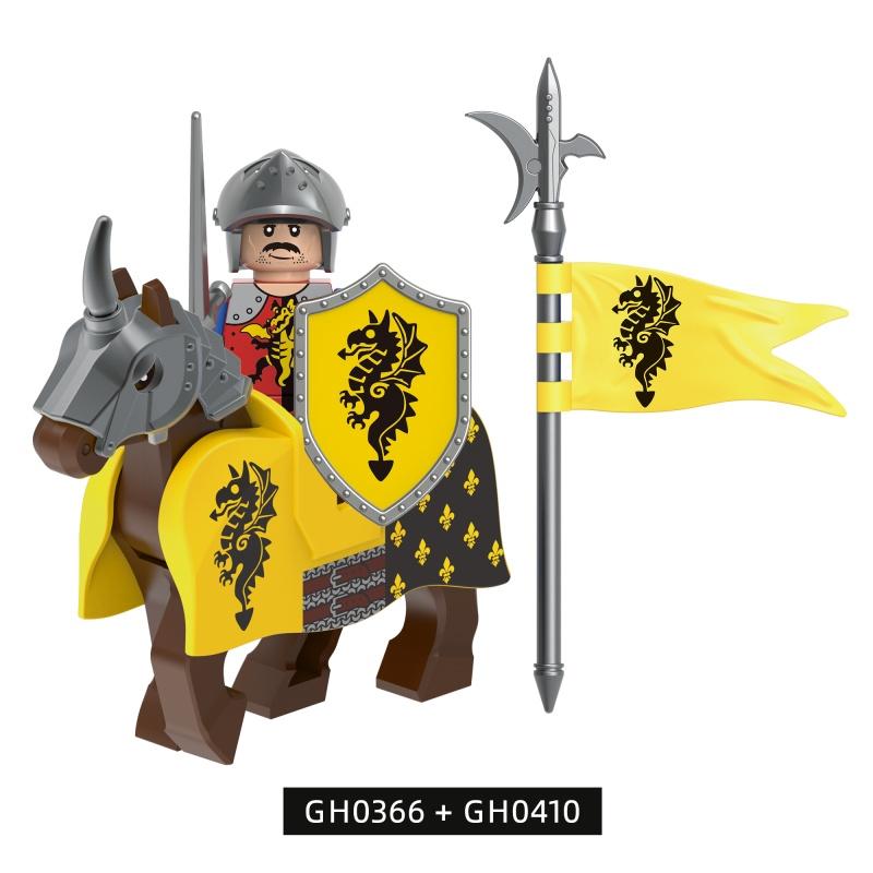 Medieval Knight Horse Set - Dragon Warrior Horse Sword, Shield Flag Building Blocks Toys