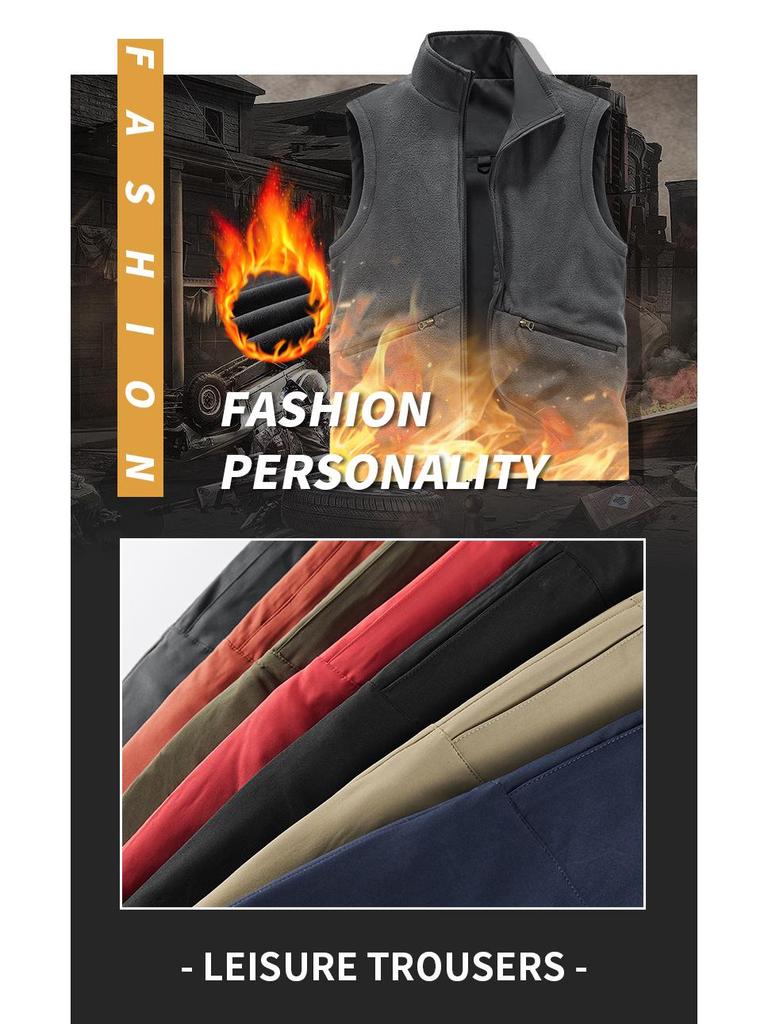 Gilet de pêche imperméable et coupe-vent double face pour homme avec doublure en velours