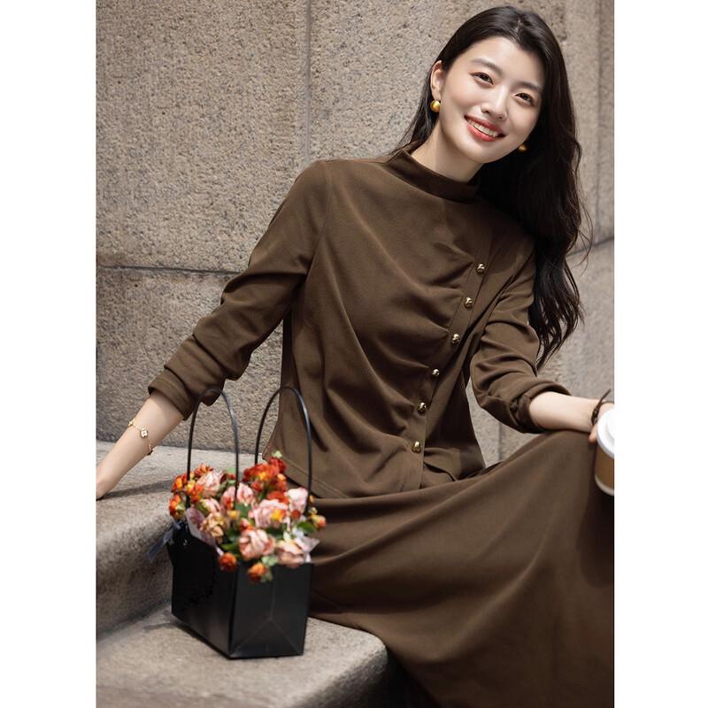 Demana Women's Warm Velvet Semi-High Neck Top & Skirt Set