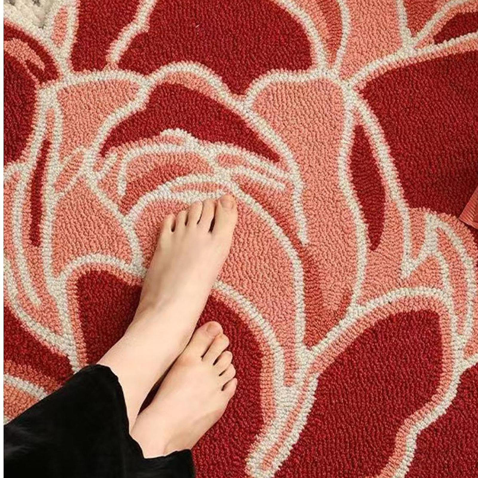 

Red Camellia Area Rug 39x47inch Home Decor Anti Slip Backing Versatile Hallway Door Mat Bedside