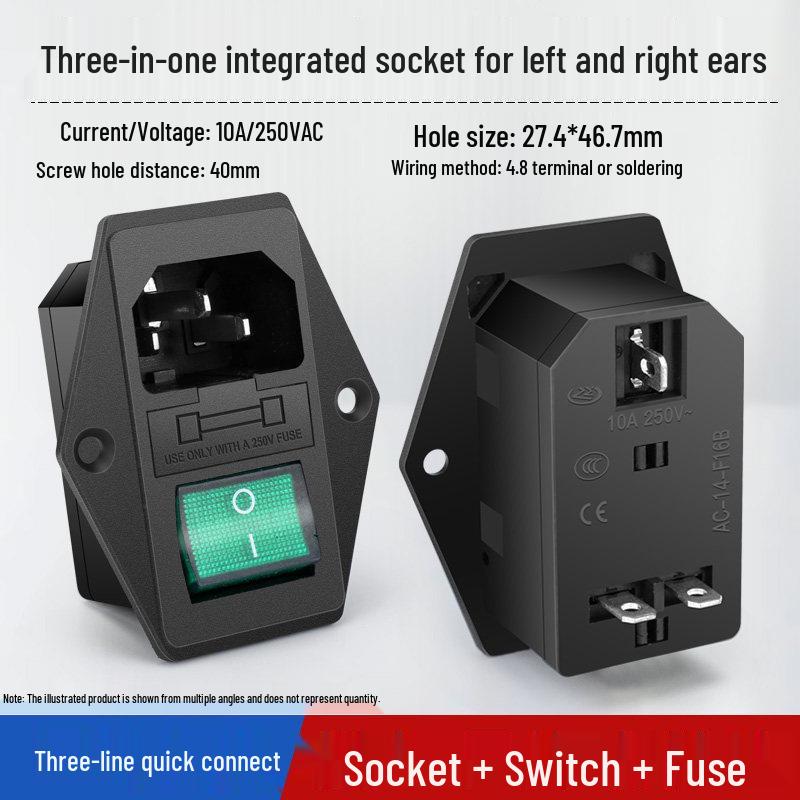 Integrated Power Socket with Male/Female Plugs, Switch, and Charging Port for Industrial Cabinet