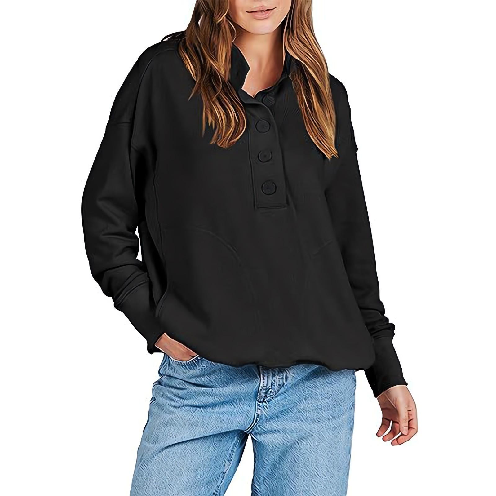 

Женский однотонный свободный топ с V-образным вырезом, длинными рукавами, карманами в стиле пэчворк, с капюшоном L чёрный