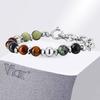 Vnox Men's Stainless Steel Beaded Bracelet with Natural Stone, Cool Hip Hop Adjustable Bracelet, Metal Beads Jewelry Accessories