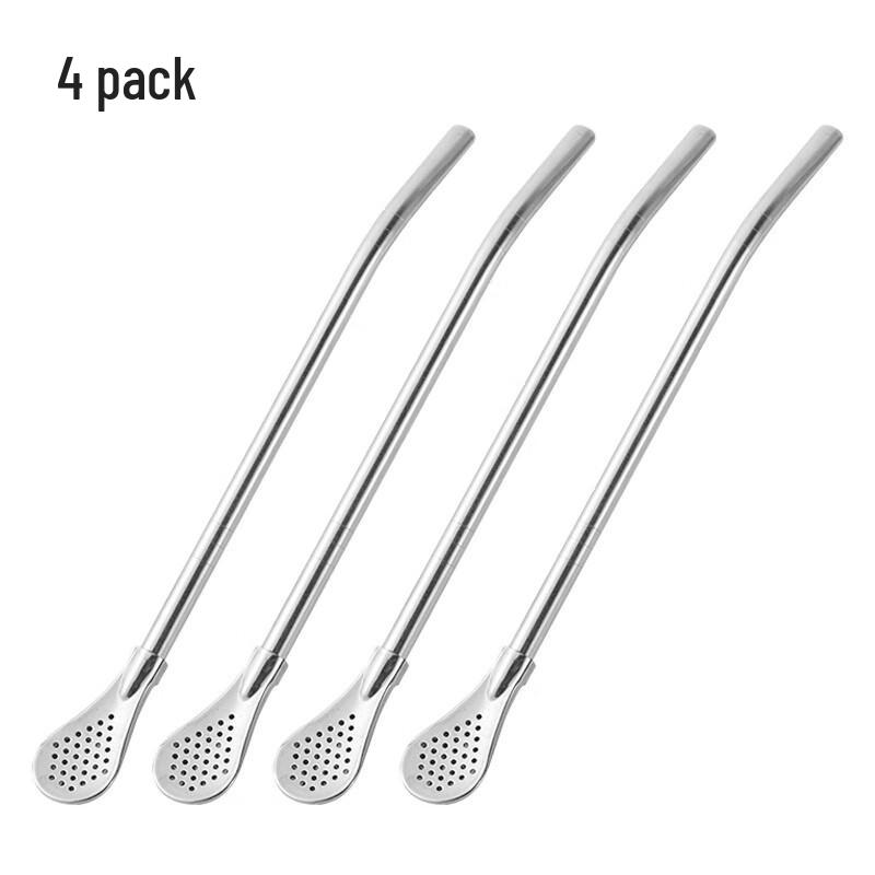 Extended Stainless Steel Straw Spoon 4-Pack
