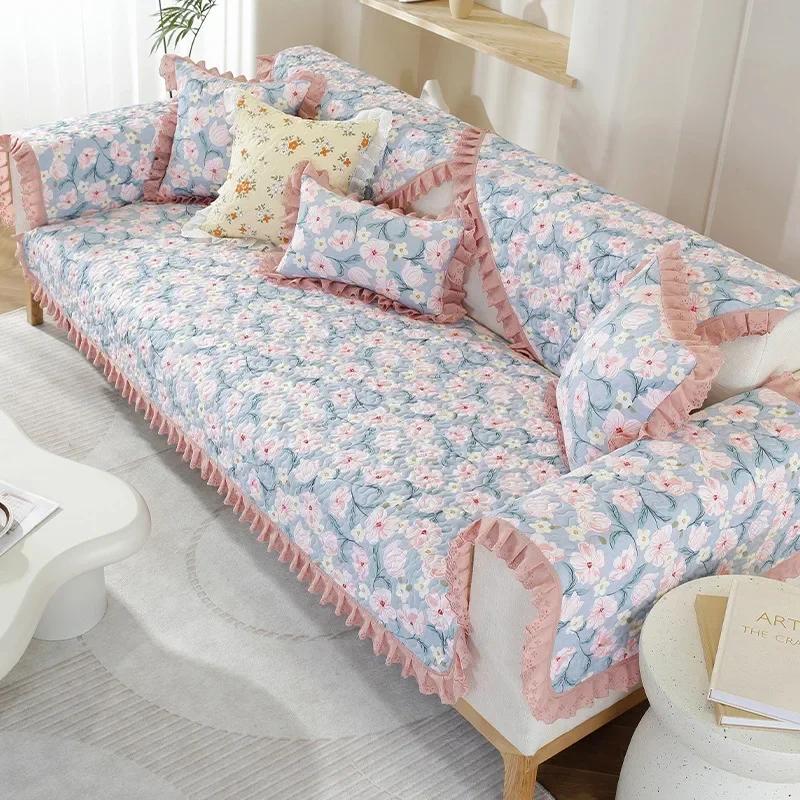 

Selling All Cotton Small Fresh Floral Sofa Mat New Anti Slip Pad Cover Fabric Wash Cotton couch Cover Cloth Sofa Covers 70*70cm