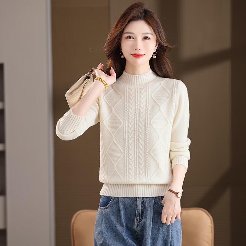 Women's 100% Wool Half-High Neck Knit Sweater
