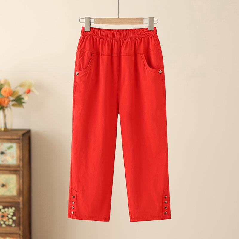 Sommer Neue Lässige Baumwoll-Cropped-Hose für Damen, Hohe Taille, Lockere Passform, Übergröße, Vielseitige Hose mit geradem Bein