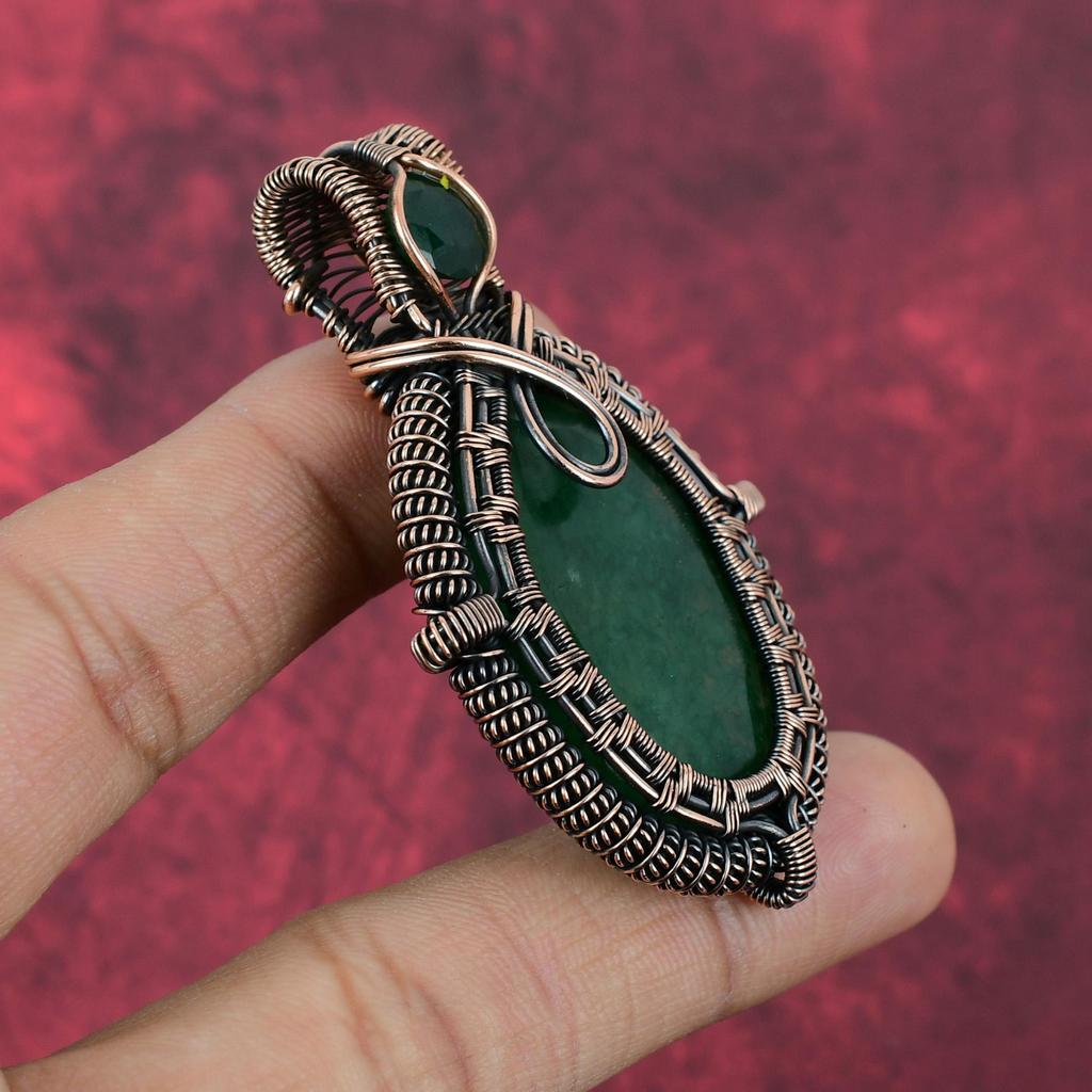 Faceted Zambian Emerald Pendant Copper Wire Wrapped Pendant Handmade Jewelry Gemstone Pendant Copper Wire Wrap Jewelry Anniversary Gifts