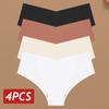 4PCS Women Seamless Briefs Sexy V-Waist Underwear 10 Solid Colors Ice Silk No Trace Panties Female Breathable Intimates Lingerie