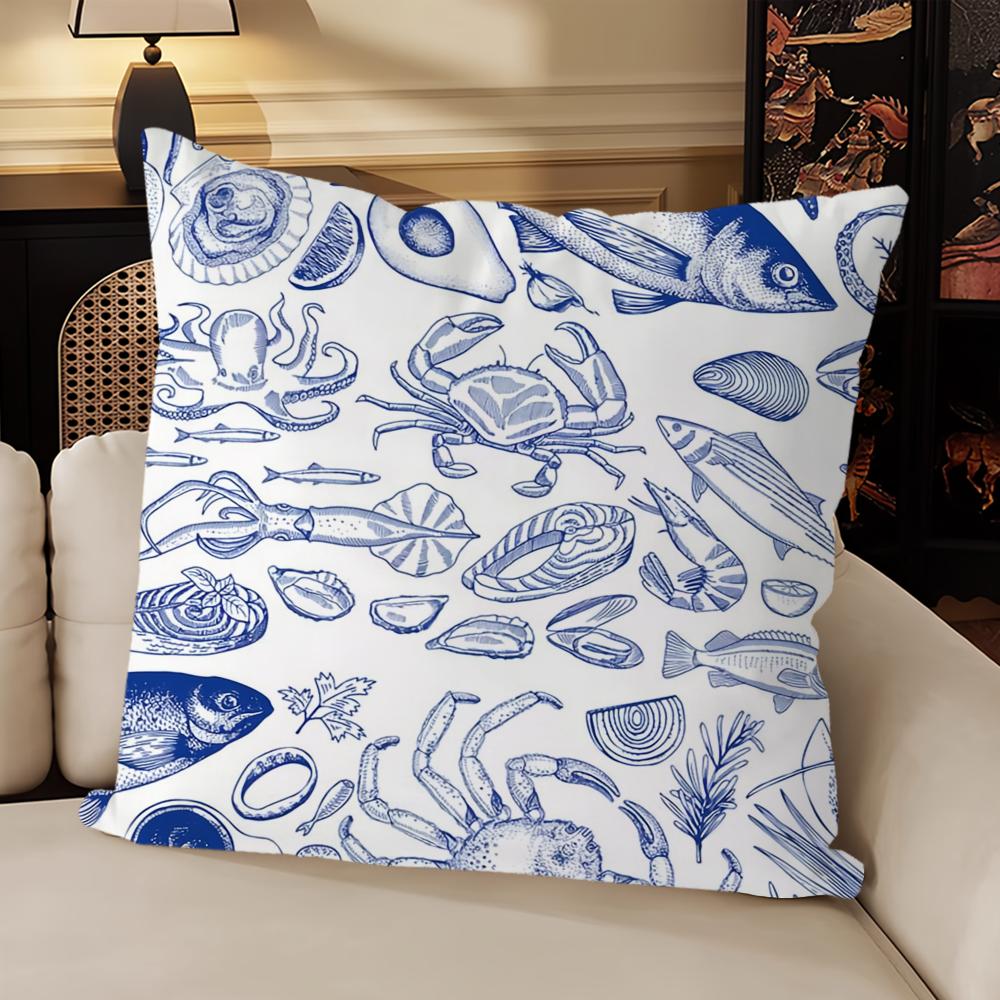 Art Sea Life Blue cushion cover Sofa Living Room Bedroom Headboard Backrest Cushion Square Cushion Nap Time Pillow Case