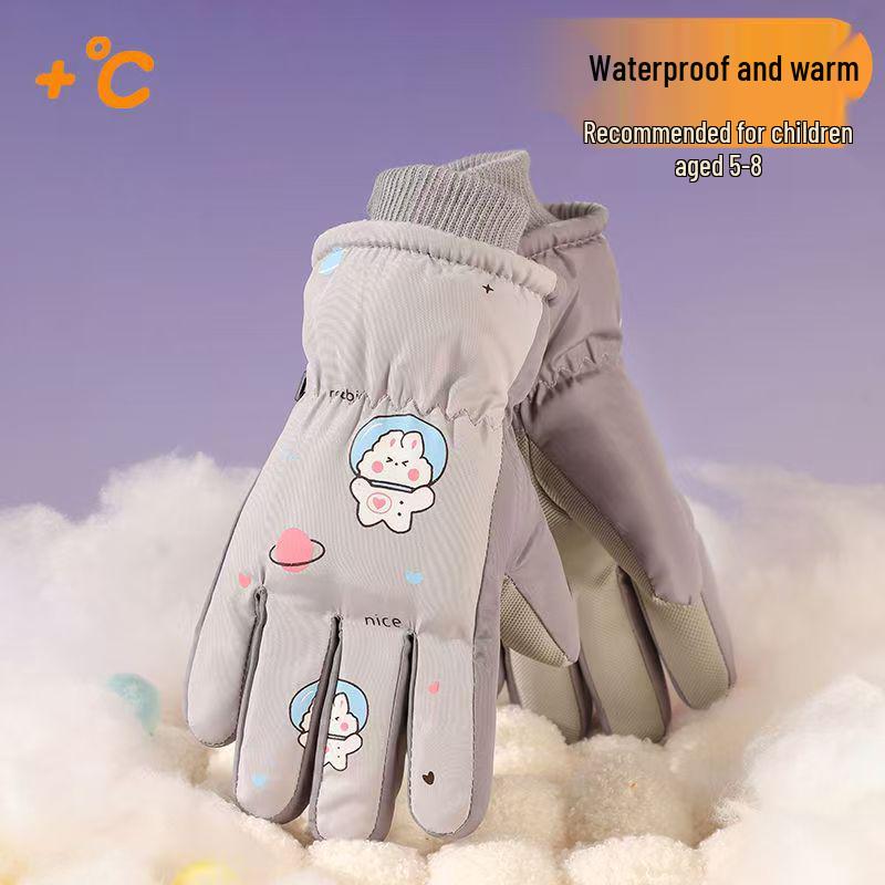 Kids' Cute Waterproof Winter Ski Gloves with Thick Velvet Lining, Warm for Boys & Girls