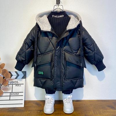 New Boys' Down Jacket Medium and Large Children's Thickened Cotton-Padded Clothes Baby Mid-Length Cotton-Padded Jacket