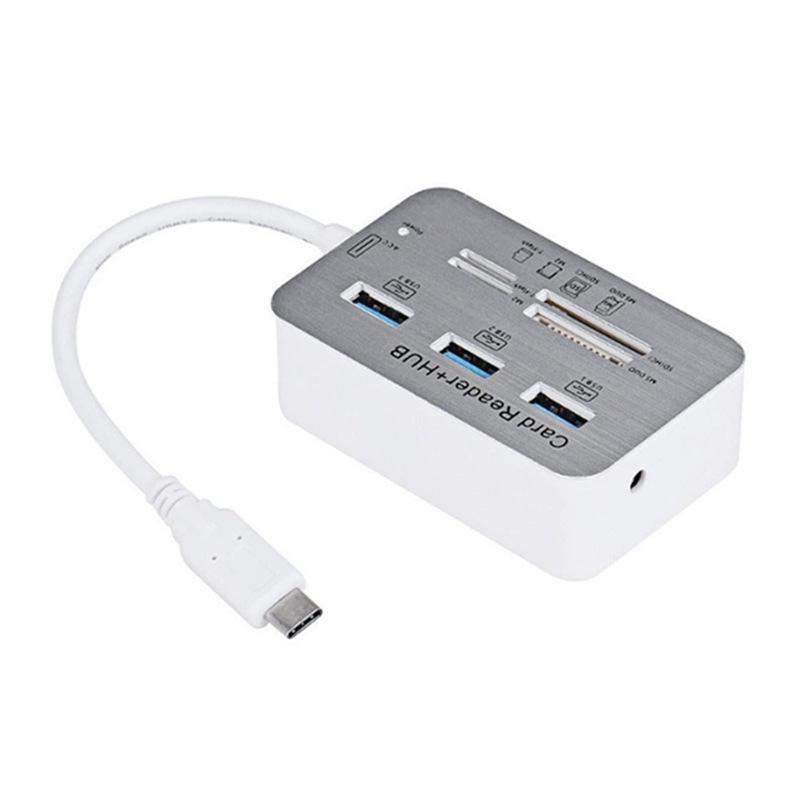 USB-C 7-in-1 Docking Station: USB 3.0 Hub, Card Reader, Aluminum High-Speed Splitter