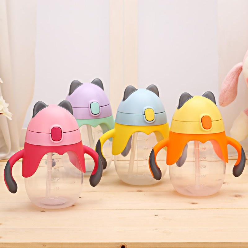 Cute Baby Cup Kids Children Learn Feeding Drinking Water Straw Handle Bottle Training Cup Baby