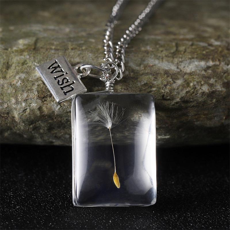 Dandelion Oval Crystal Glass Pendant Necklace - High-End Gemstone Jewelry