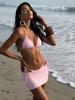 2026 New Spring/Summer Women Pink Halter Triangle Bikini Set Tie Side Mini Skirt Cover Up 3 Piece Swimsuit Beach Pool Vacation K302