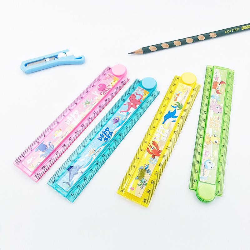 30cm Cartoon Plastic Ruler with Geometric Patterns - Folding Design for Kids/Student Stationery
