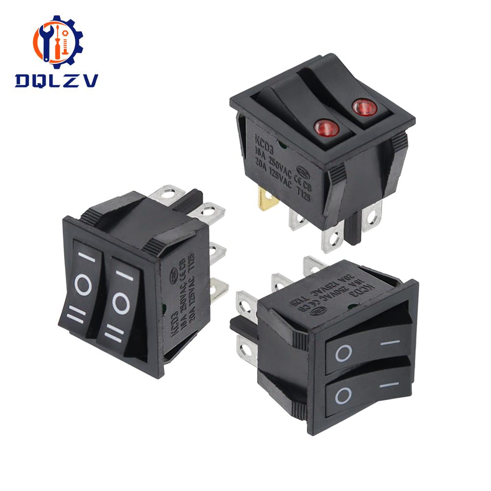 KCD8 6PIN 16A 250V 20A 125V Double Light Switch Rocker Switch Waterproof ON-OFF KCD6 Boat Power Switch