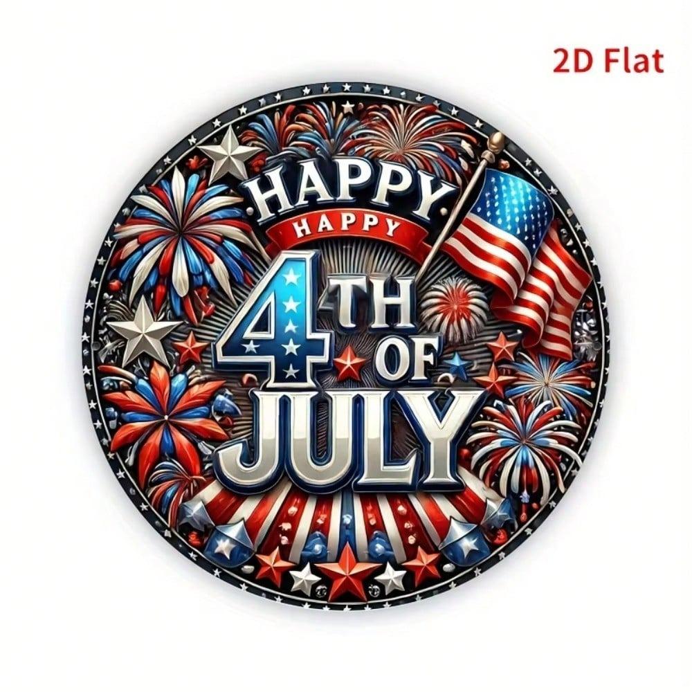 Vintage Patriotic 4th July Aluminum Tin Sign, American Flag Wall Art Decor for Home Bar Garage Man Cave, Durable Metal Plaque