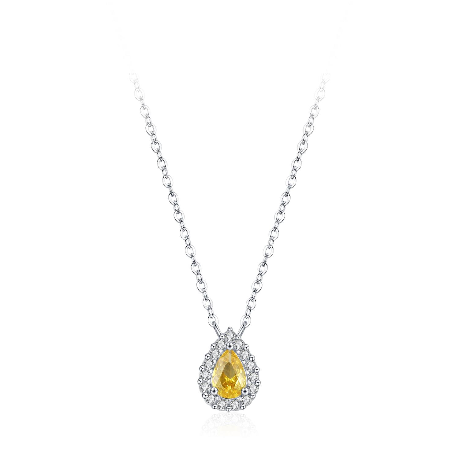 Ailmay 925 Sterling Silver Shiny Yellow Zircon Pendant Necklace for Women Dainty Water Drop Wedding Jewelry серебряный