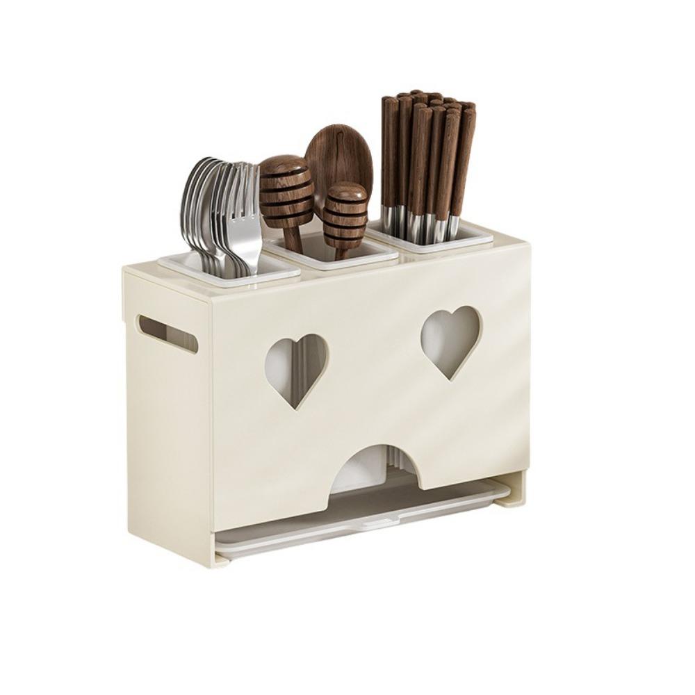 Carbon Steel Cutlery Holder Detachable Rust-proof Cutter Storage Rack with Drain Tray Large Capacity Spoon Fork Organizer