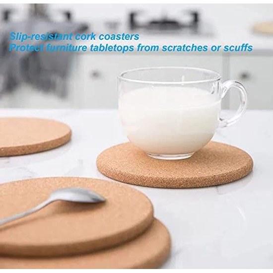Stylish Cork Coasters Wooden 5mm Thick 10cm Diameter Round Shape Set 12 Heat-resistant Non-slip Drinks Warm Gift Large Capacity Suitable Glasses Mugs
