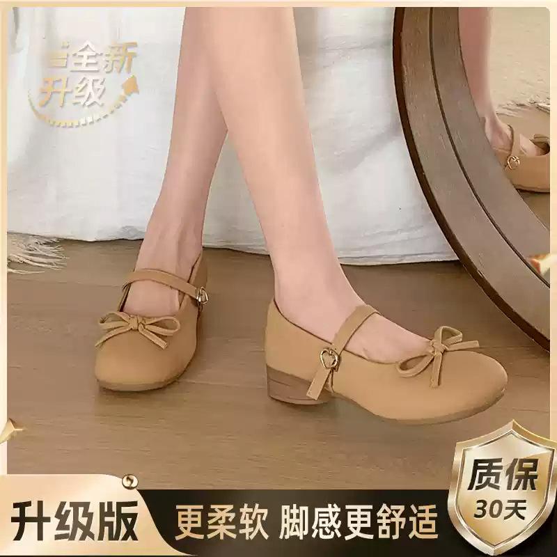 

White round head retro versatile light mouth thick heel single shoes women s 2025 new spring skirt French Mary Jane shoes 40