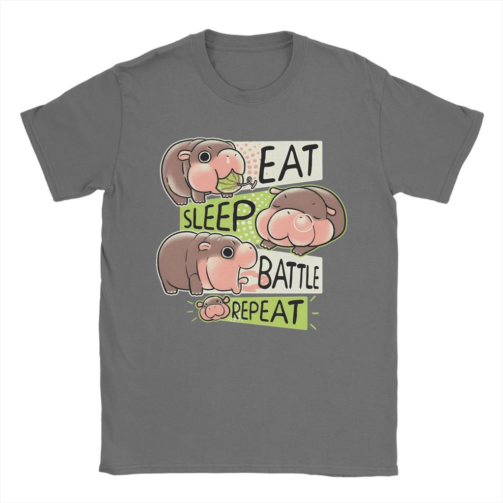 Eat Sleep Moo Deng T-Shirt Men Humor Cotton Tees Round Collar Short Sleeve T Shirt Graphic Printed Clothes