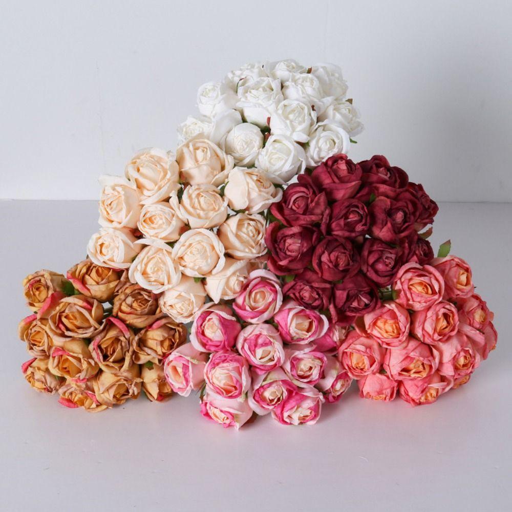 Gift 12 Head Artificial Flower Bouquet Handmade Romantic Simulated Rose Bouquet Colorful Silk Fake Flowers Valentine's Day