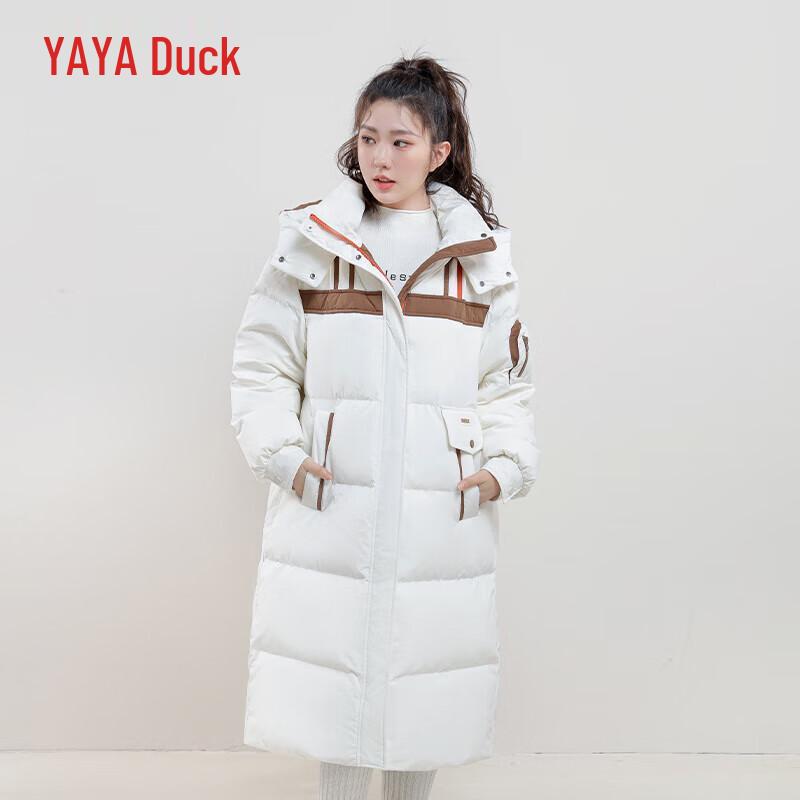 YAYA Women s 2024 Long Hooded Color-Block Down Jacket YE3B62277A6 S