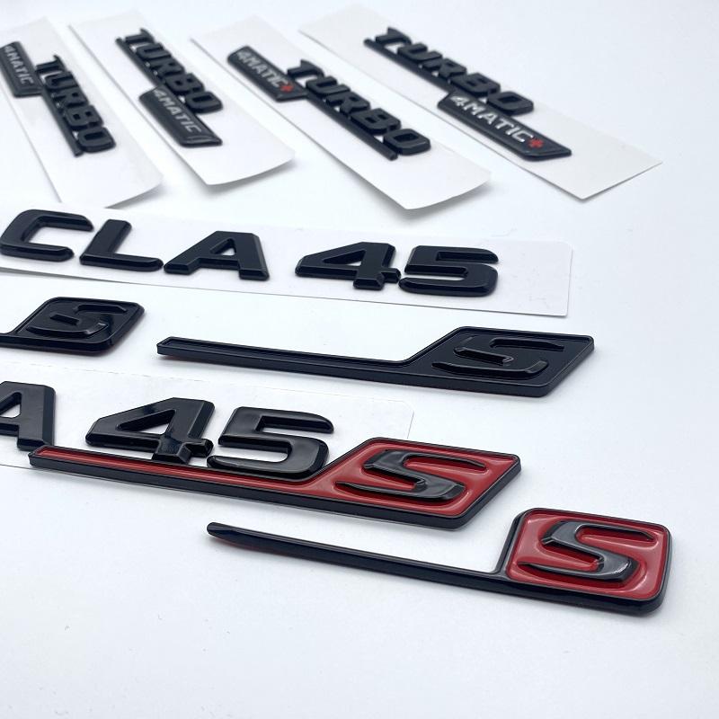 Błyszczące czarne litery, numery, emblemat CLA45 CLA45S Turbo 4matic do samochodu Mercedes Benz AMG, błotnik, bagażnik, tył, naklejka z logo C118 W117