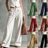 Autumn and Winter Retro Corduroy Wide-leg Pants Women's Trousers High Waist Double Pockets Straight Casual Pants