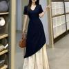Elegant Plus Size Patchwork French Short-Sleeve Dress - Spring/Summer 2026