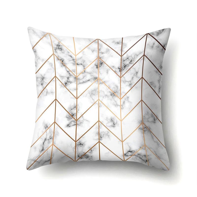 Polyester Pillow Case Nordic Ins Style Marble Geometric Printed Peach Leather Velvet Living Room Sofa Pillow Case