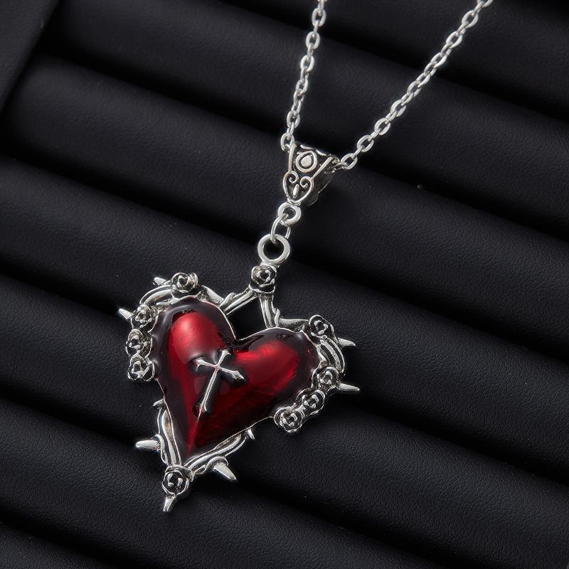 

Готическое ожерелье с подвеской в виде креста с шипами и розы, большое сердце, для женщин и мужчин, винтажный тренд, для Хэллоуина, циркон, подарок