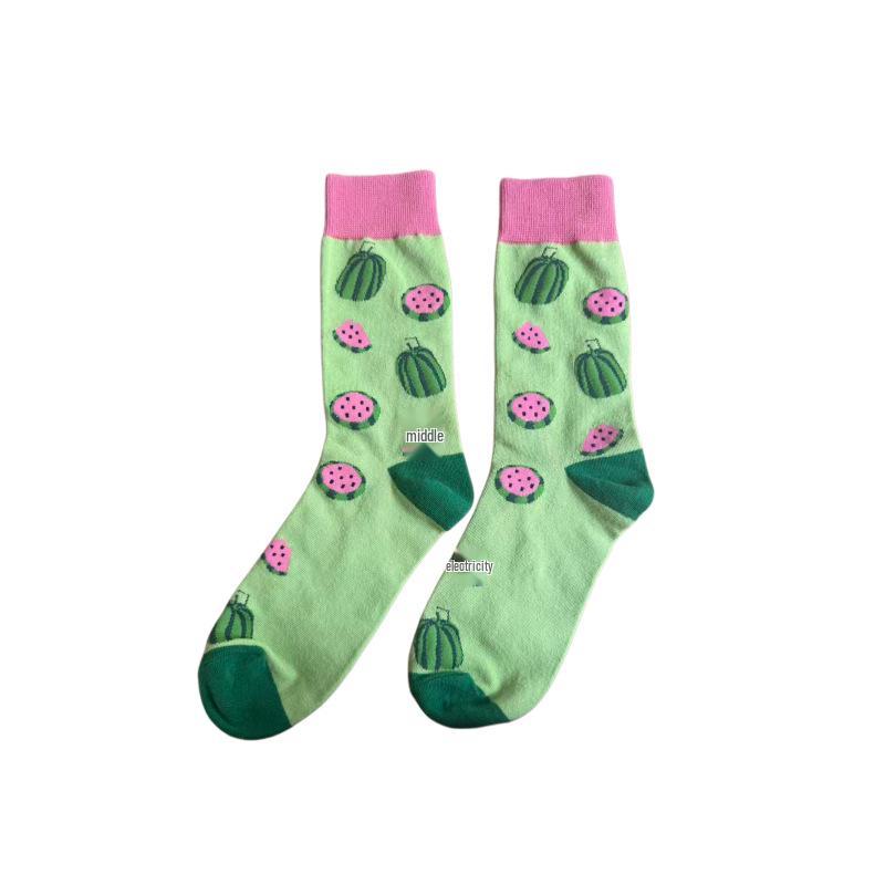 Moteriškos madingos „Fruit Art“ medvilninės vidurio vamzdžio kojinės – stilingos, kvėpuojančios ir šiltos visais metų laikais