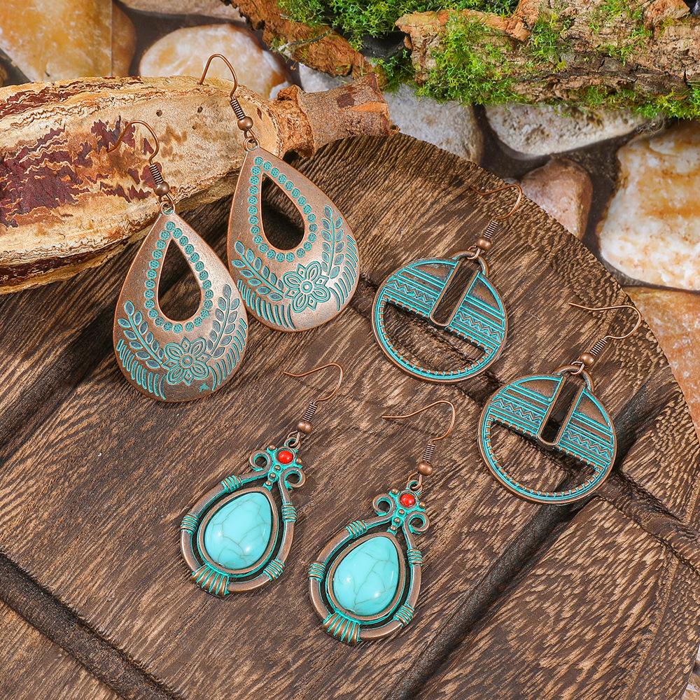 Cercei turcoaz Cercei boemi cu ciucuri, aliaj geometric, stil retro, accesorii urechi lăudăroși