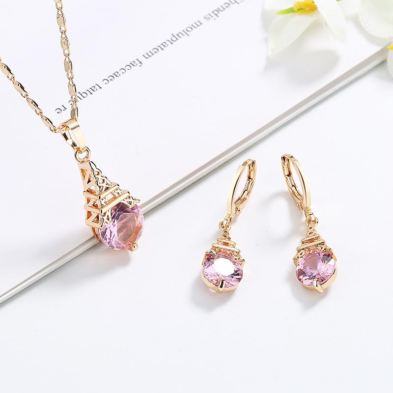 18K Gold Plated Pendant Zirconia Jewelry Set 18k Gold Plated Jewelry Sets Necklace Set for Women